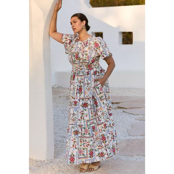 nwt by ANTHRPOLOGIE sz 2X Somerset Maxi: Ivory Tile Motif - Picture 1 of 5